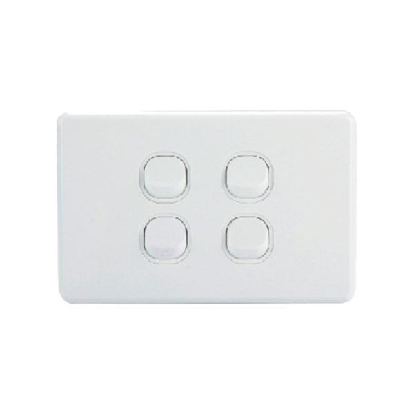 AVOL 4 Gang Light Switch 10A | White | Horizontal