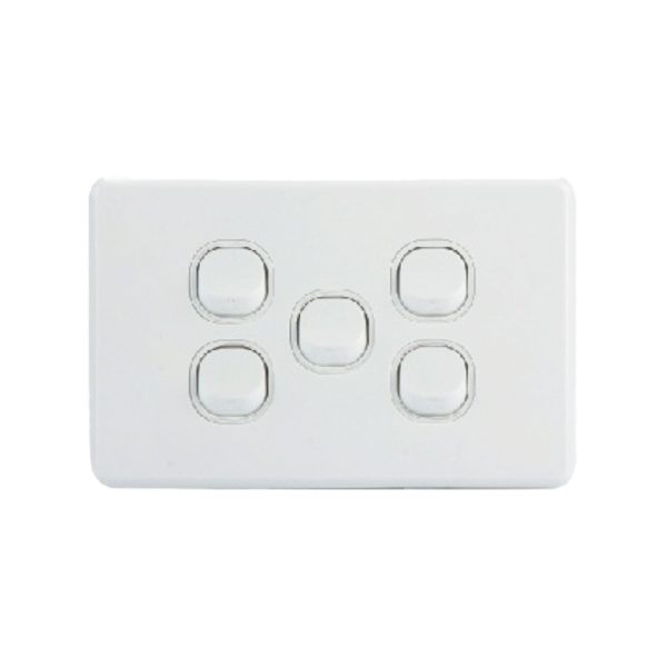 AVOL 5 Gang Light Switch 10A | White | Horizontal