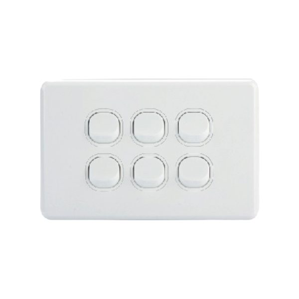 AVOL 6 Gang Light Switch 10A | White | Horizontal