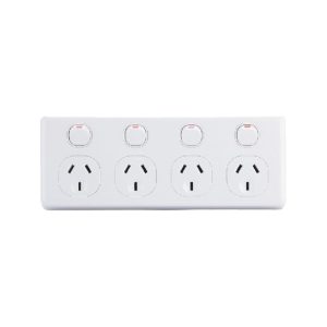 AVOL Power Point 4 Gang Double Pole | 250VAC 10A | White | Horizontal