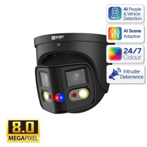 Professional AI Series 8.0MP 180ø Active Deterrence Turret (Black)