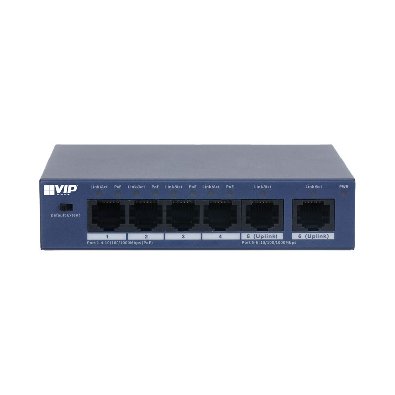 VIP Vision Unmanaged Gigabit 4-Port PoE Switch with 2-Port Uplink (1000M)